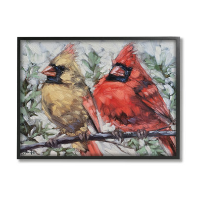 Deux arbres d'hiver perchés de Cardinals par Sara G. Designs - peinture sur cadre flottant