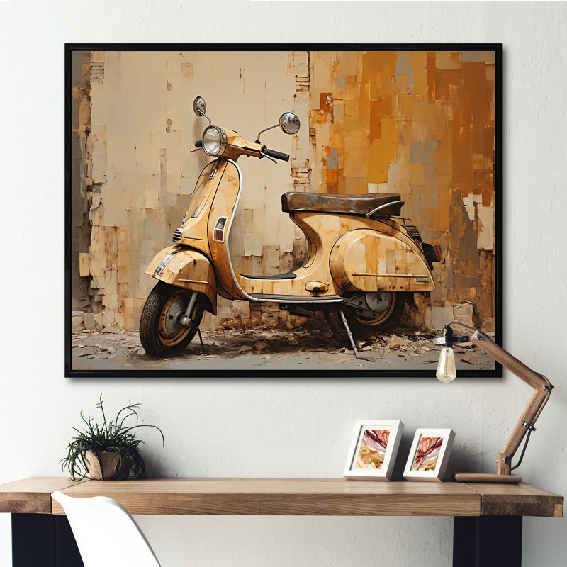 Vintage Scooter Adventures II sur impression sur toile, Cadre flottant noir, H 12 po x l 20 po