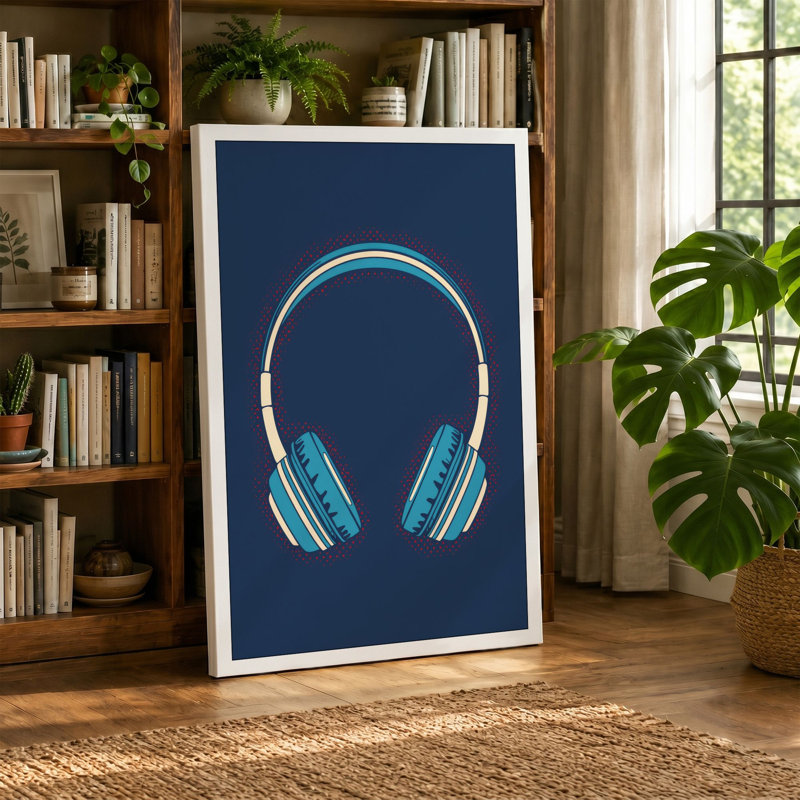 Headphones Modern - Wrapped Canvas, 18x12 - 45.7 x 30.5 cm, Ochre Border