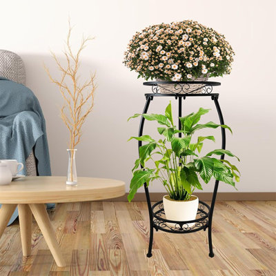 2 Tier Plant Stand Indoor Outdoor, 26.6" Tall Metal Potte...