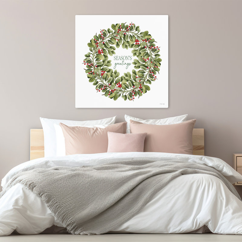 «Season's Greetings Wreath», art contemporain typographique, H 32 po x l 32 po