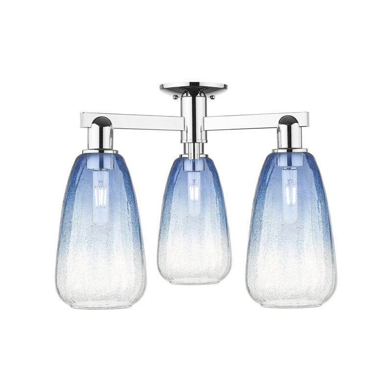 Plafonnier semi-encastré 3 lumières Jacquette, Chrome poli, Bleu saphir