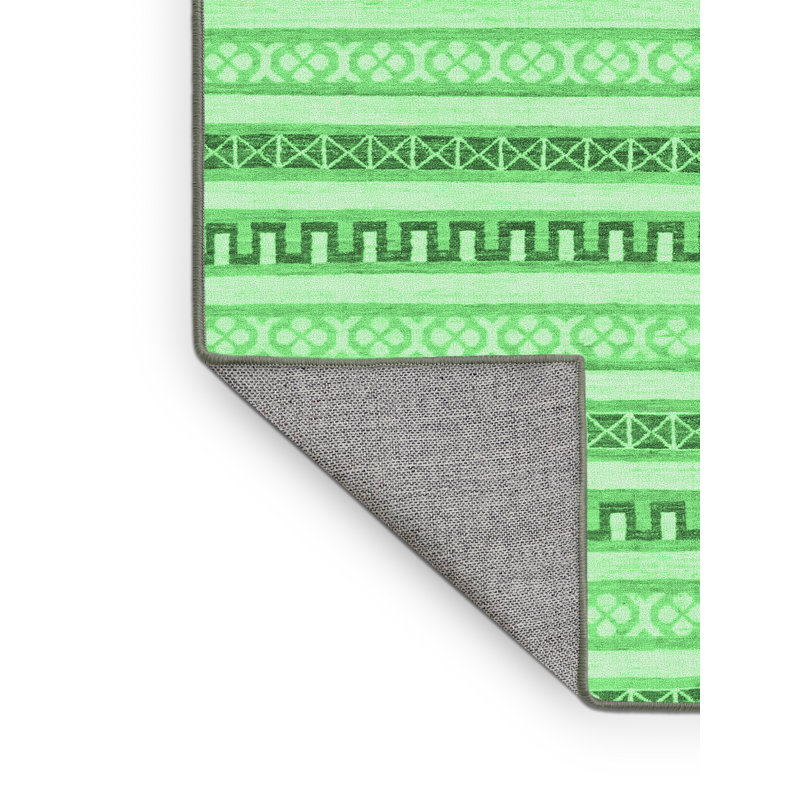 Tapis lavables à la machine à motif abstrait vert émeraude Abstract 802, Rectangle 2 pi x 3 pi
