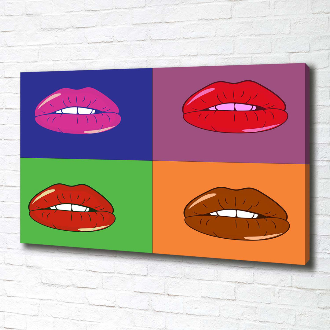 Leinwanddruck - Wandkunst - Drucke auf Leinwand - 100X70 Bildmotiv: Bunte Lippen