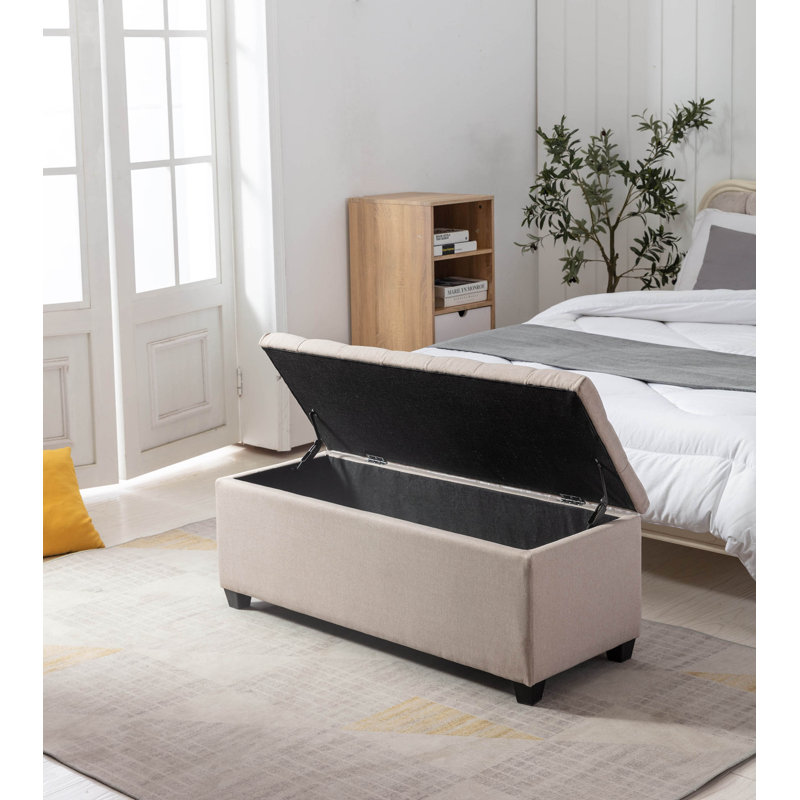 Fabric Upholstered Storage Bench, Beige