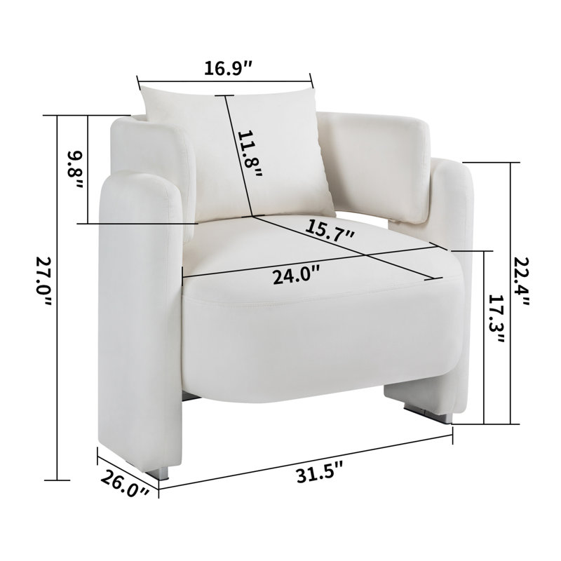 Hartmut Upholstered Barrel Chair, White Velvet