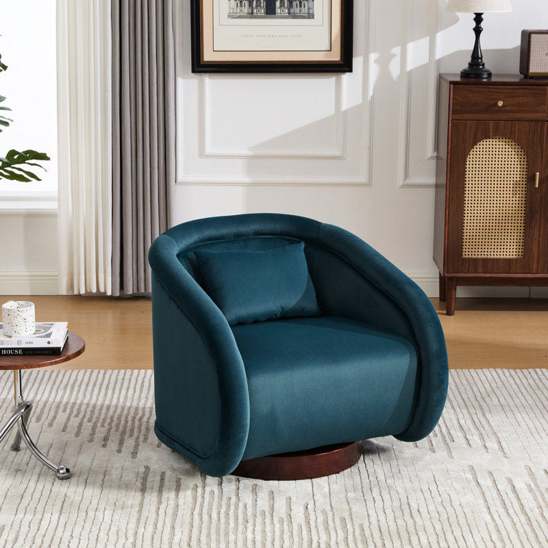 Fauteuil moelleux en velours doux pivotant à 360 degrés avec base en bois d'hévéa massif, tapis antidérapants et installation rapide, pour un espace de vie principal