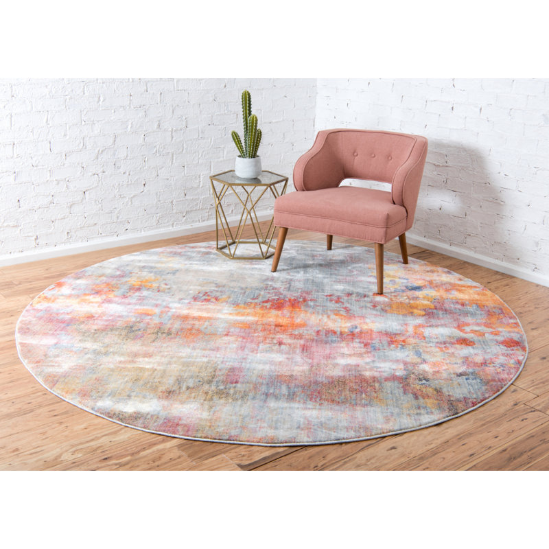 Tapis abstrait gris / orange Frodsham, Rond 8 pi