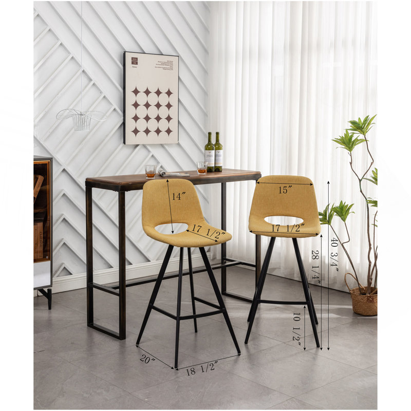 Porth Fabric Kitchen 28.25" Counter Height Stools, Set Of 2, Yellow, Yellow