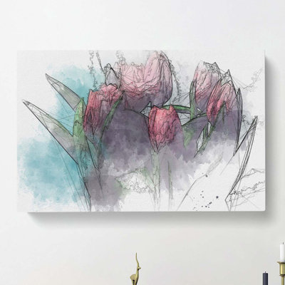 Bouquet Of Red Tulips In Abstract - Wrapped Canvas Print