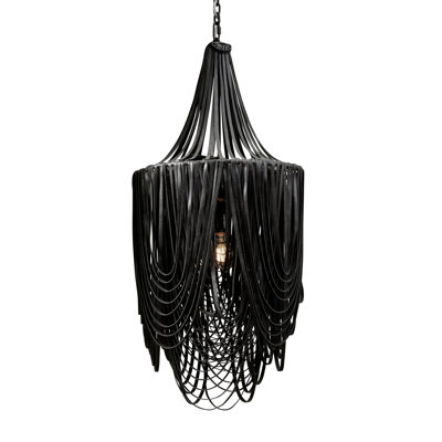 Small Leather Fringe Chandelier w/ Crown