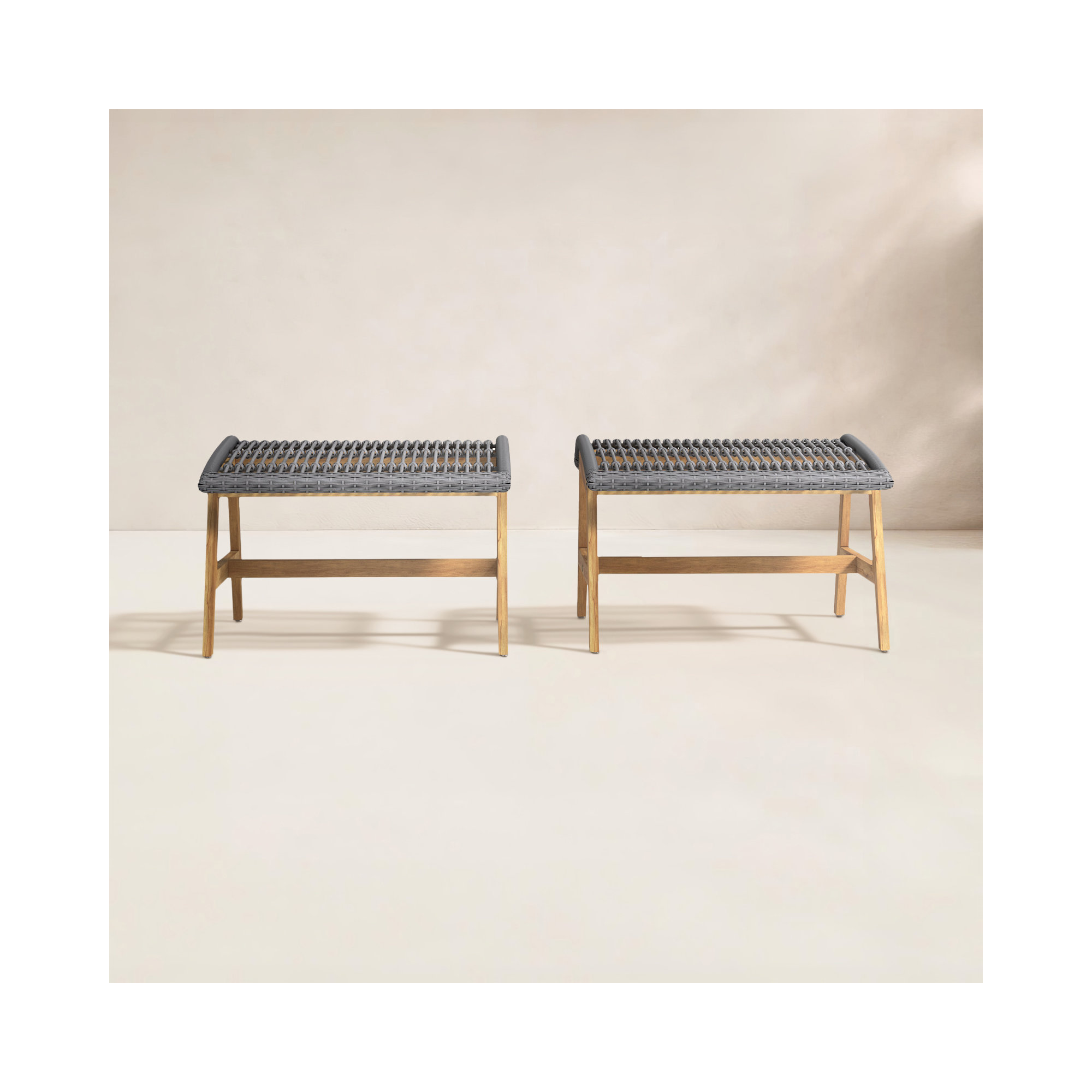 Anyston Outdoor Teak Ottoman, Dark Grey