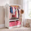 White Wooden Dress Up Unit with Two Pink Storage Boxes