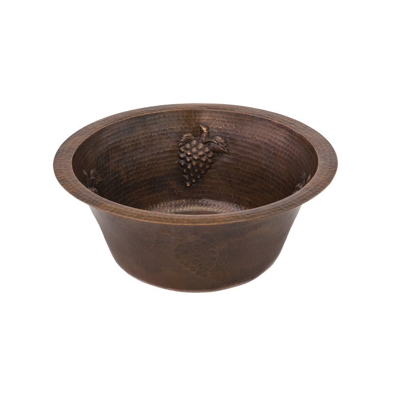 16" Round Copper Bar Sink w/ Grapes and 2" Drain Opening