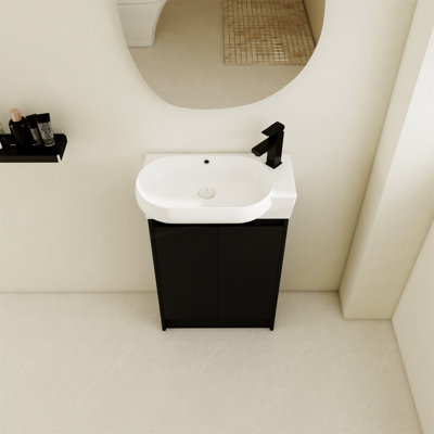 Meuble-lavabo autoportant de 23 po avec lavabo en céramique, porte et armoire de salle de bain