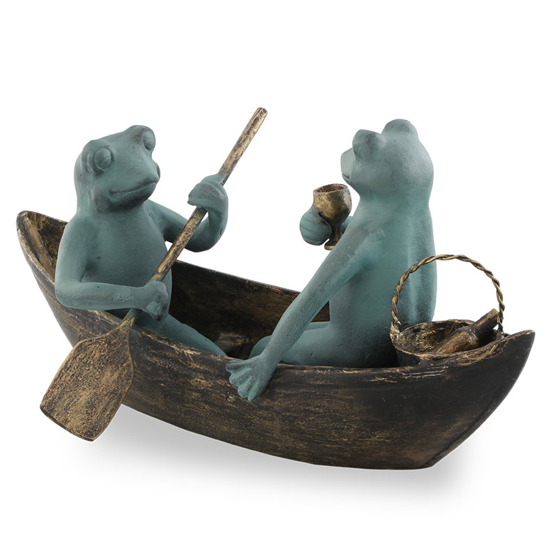 Frog Couple in Rowboat Garden Statue