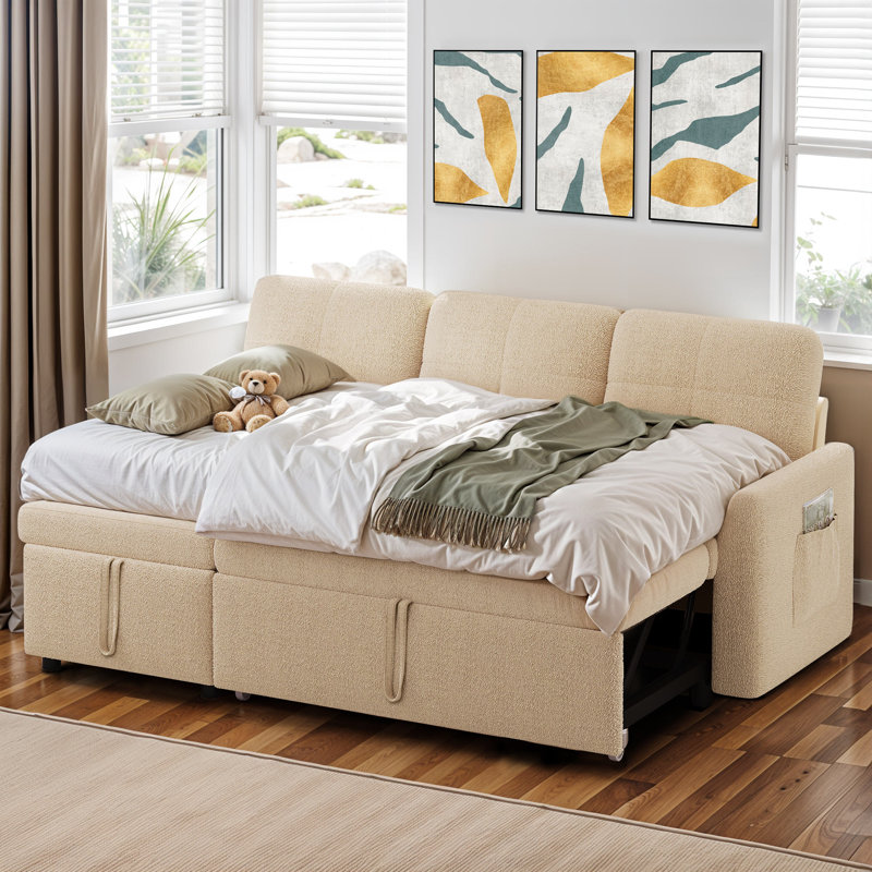 Canapé modulaire rembourré 4 pièces Floetta, Peluche beige