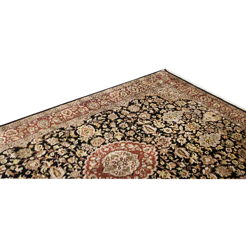 High-Quality Hand-Knotted Black And Wine Area Rug