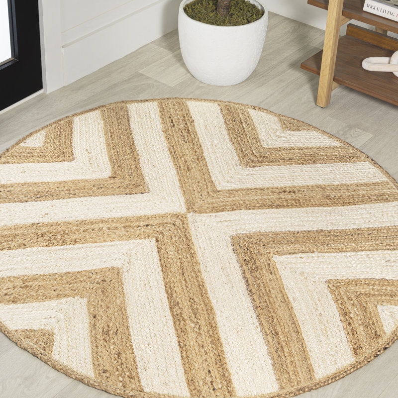 Adwin Two-Tone Chevron Round Jute Cream/Natural Rug, Round 5'1"