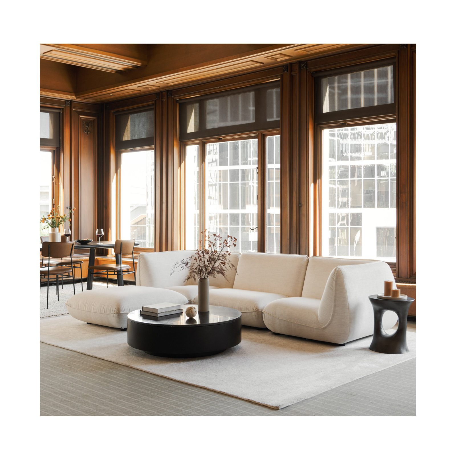 Douglass Upholstered Ottoman, White Polyester Blend