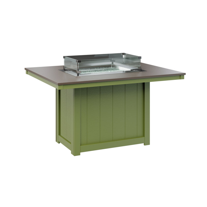 Donoma Rectangular Dining Fire Pit Table, 30" H x 41" W x 54" D, Hammered Top Bronze with Kiwi Green Base