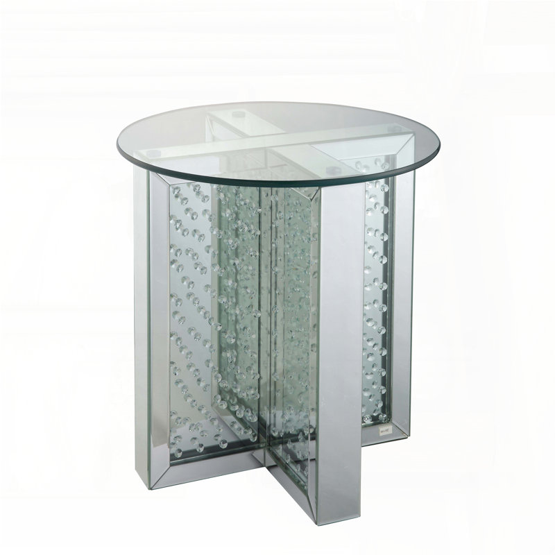 Table de bout en miroir avec incrustation de faux cristal - assemblé