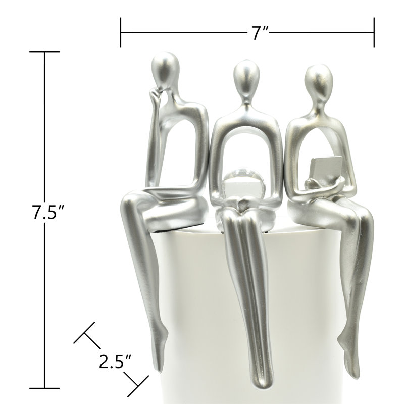 Adam & Friends Home Decor Shelf Sitters, Thinker, Fortune Teller, Reader Sculpture | 3-Piece, Silver