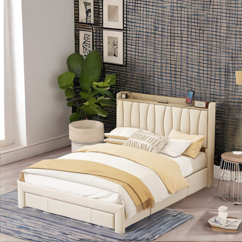 Cadre de lit sans matelas, Beige
