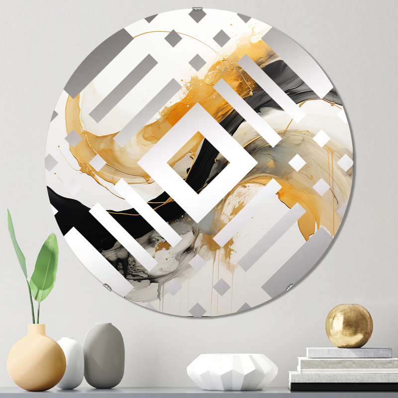 Miroir décoratif immersion dansant aquarelle en or et jaune - diamant, 23,6 po x 23,6 po