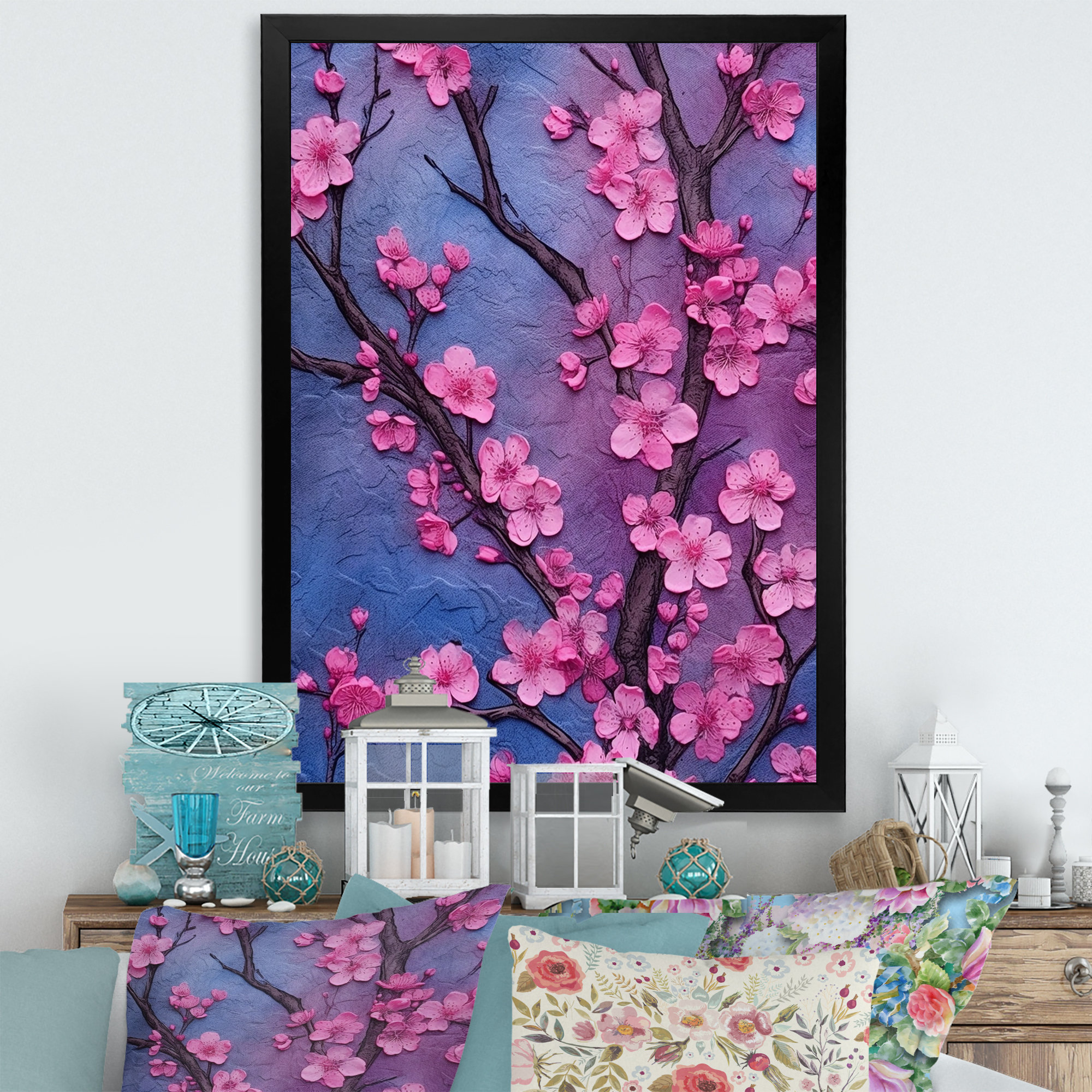 Winston Porter Pink And Blue Cherry Blossoms Symphony I On Canvas Print ...