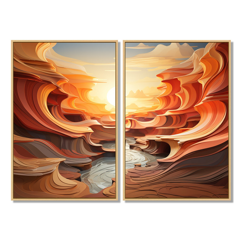 Marouso - Ensemble de 2 impressions sur toile surdimensionnées Canyon, H 36 po x l 48 po, Impression encadrée flottante