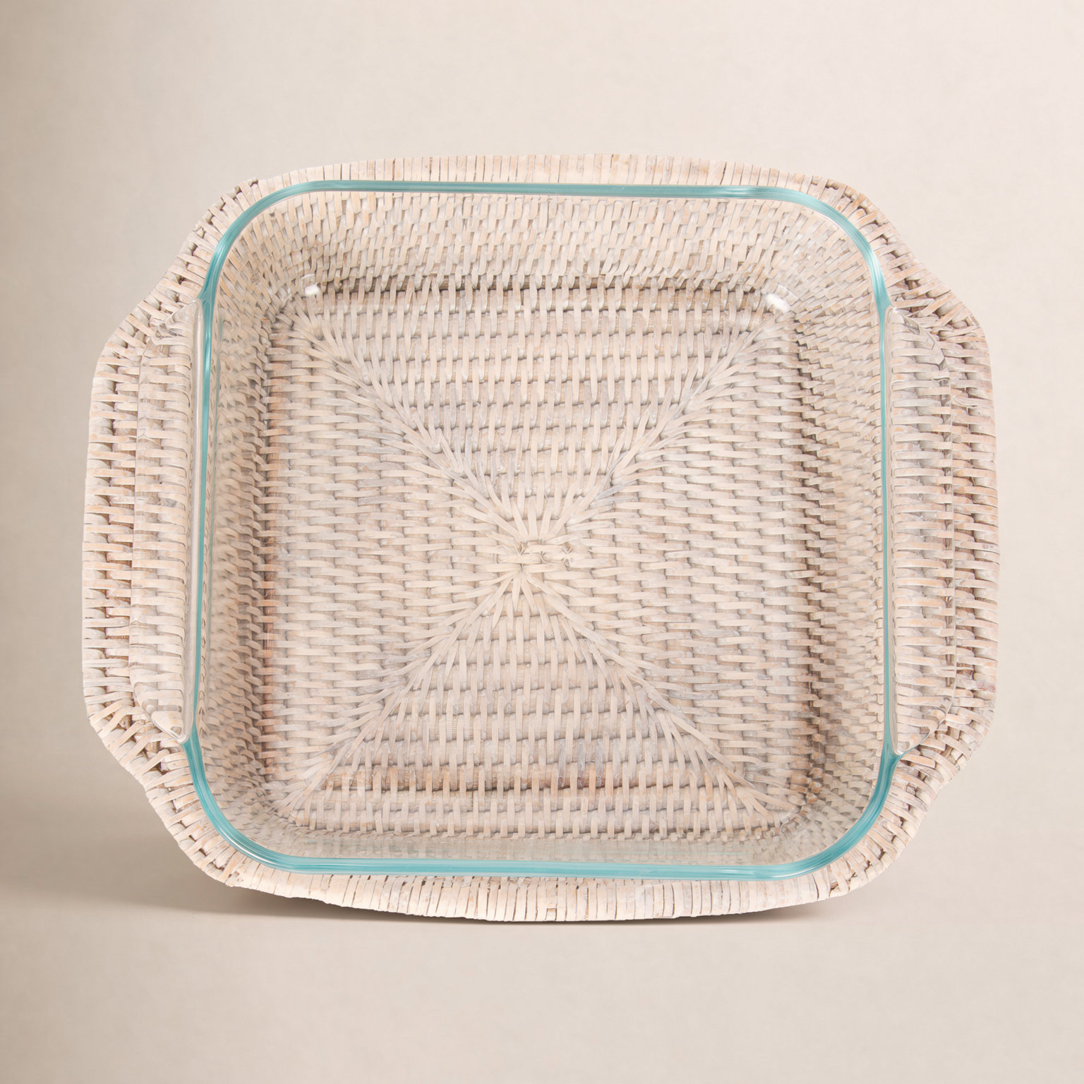 Sampson Square Rattan Baker Basket, White Wash