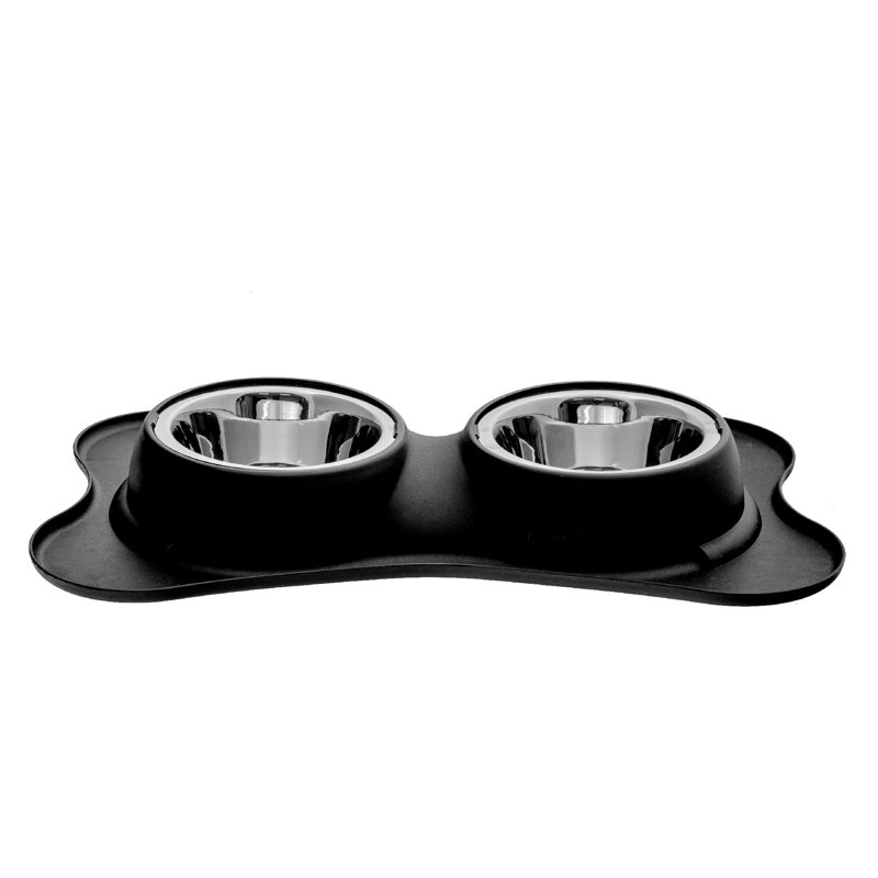 Bol pour animal en forme d'os, Noir, 3"