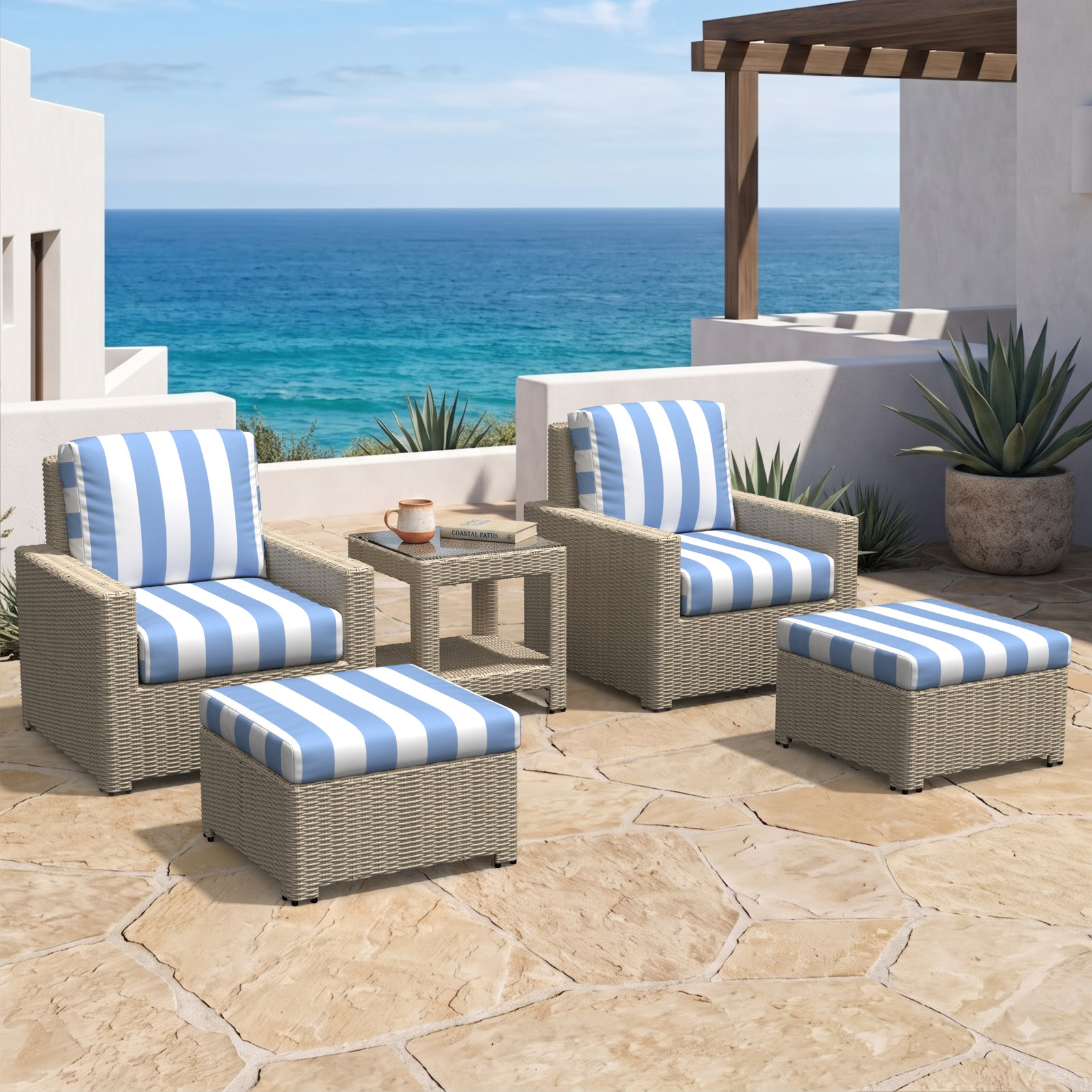 Henri 2-Person Sunbrella® Patio Seating Group, Sunbrella® Tranquil Sage