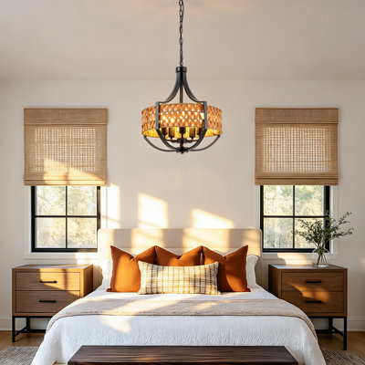 21.7" - Rattan - Black - Chandelier