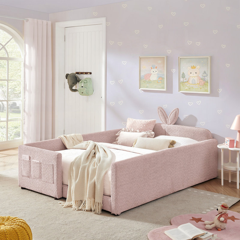 Lit plateforme tapissier Storage, Lit double, Rose