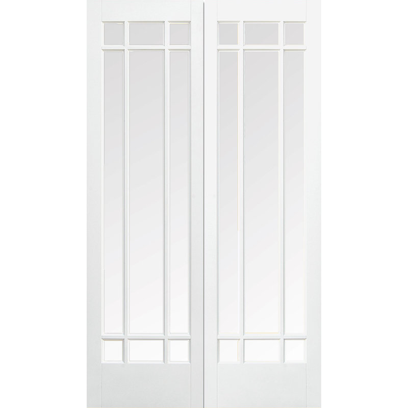 Manhattan Clear Bevelled Glazed Primed White Internal Door Pair, 198.1cm H x 137.2cm W x 4cm D