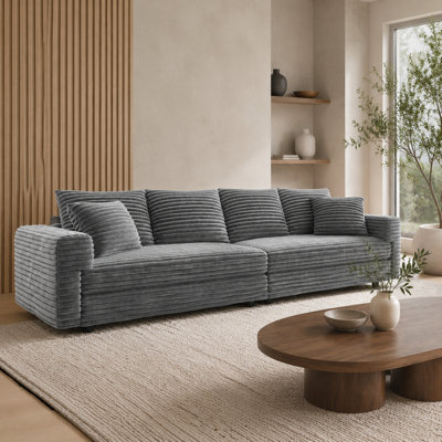 Ramspoth 102.4" Plush Corduroy 4-Seater Sofa with Removable Backrests, Deep Seats and 1,000 lb. Capacity