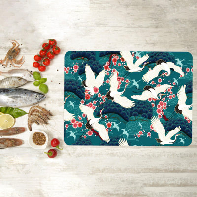 Japanese Cranes Design Modern Cutting Board Made of Durable Glass for Kitchen Use and Home Decor