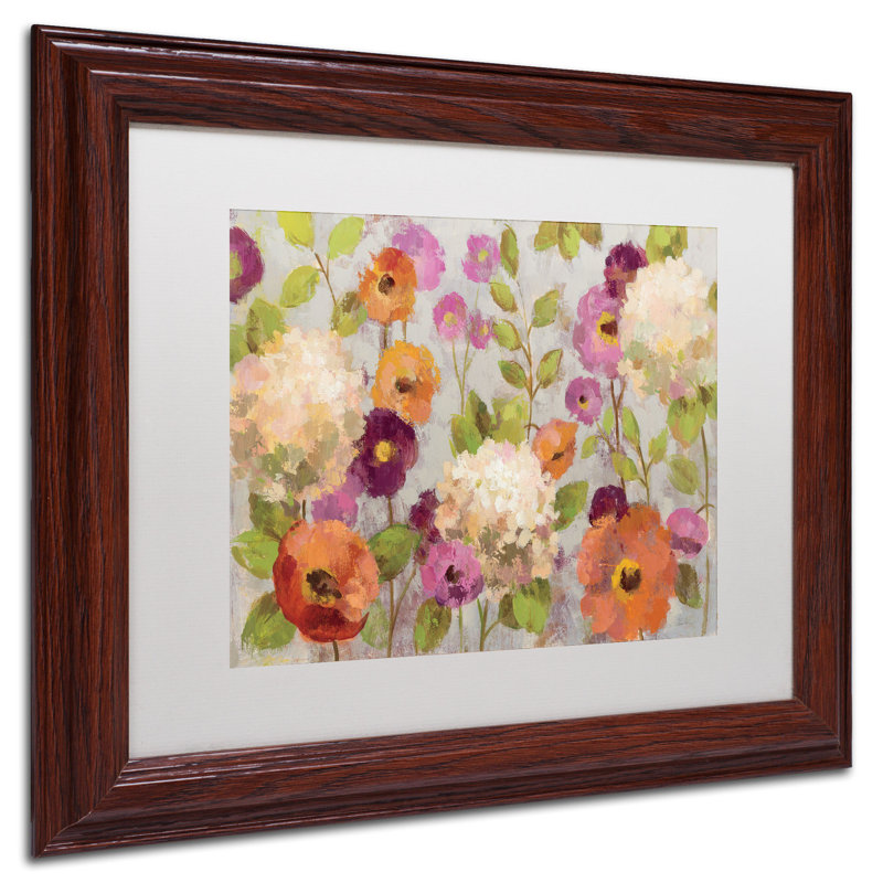 Hydrangeas and Anemones Floral Canvas Print in Dark Wood Frame