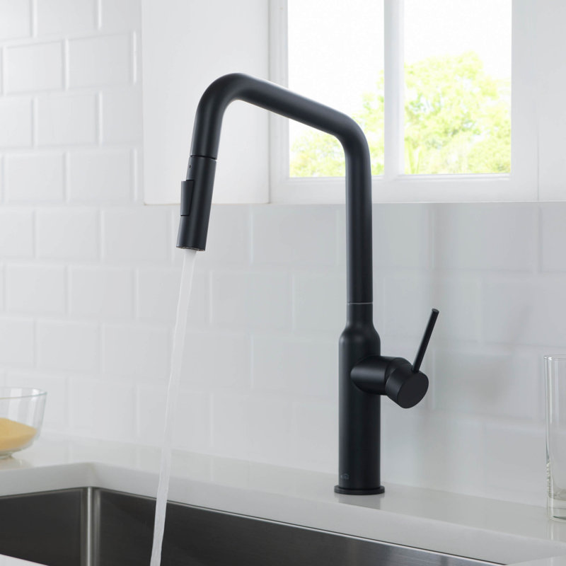 Robinet de cuisine à poignée simple avec accessoires Macon, Noir mat, Sans distributeur de savon
