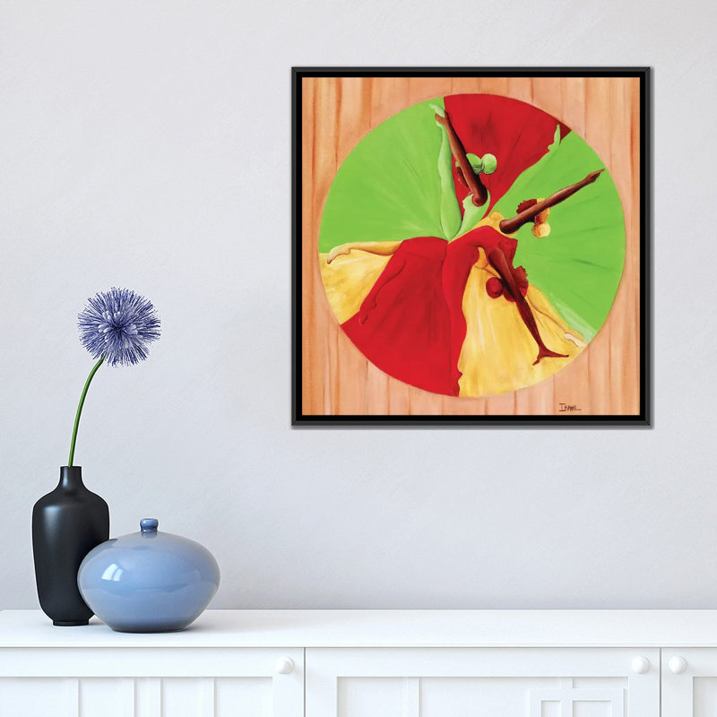 « danse circle », impression sur toile, H 18 po x l 18 po x P 1,5 po, Toile avec cadre noir, Pas de tapis