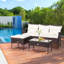 3 PCS Patio Conversation Set Outdoor PE Rattan Garden Furniture Set