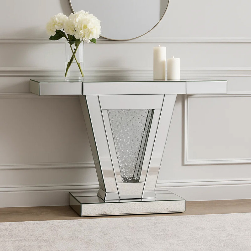 Console en bois et miroir avec incrustation de faux cristaux, transparent