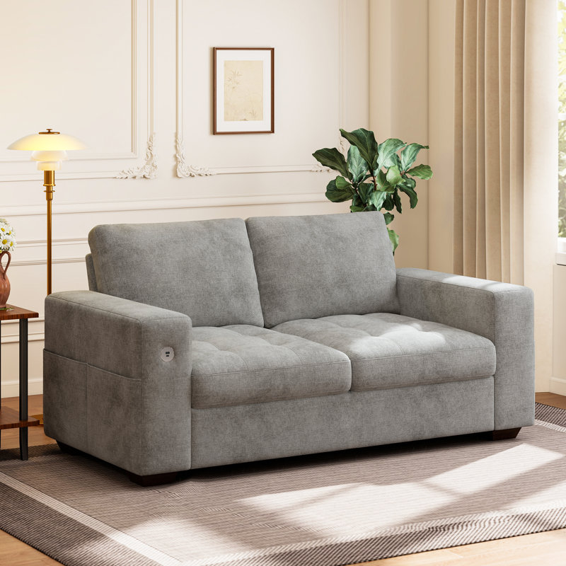 Mireno 70'' Upholstered Chenille Loveseat Sofa With Storage Pockets Couches And USB Charging Port, Gray