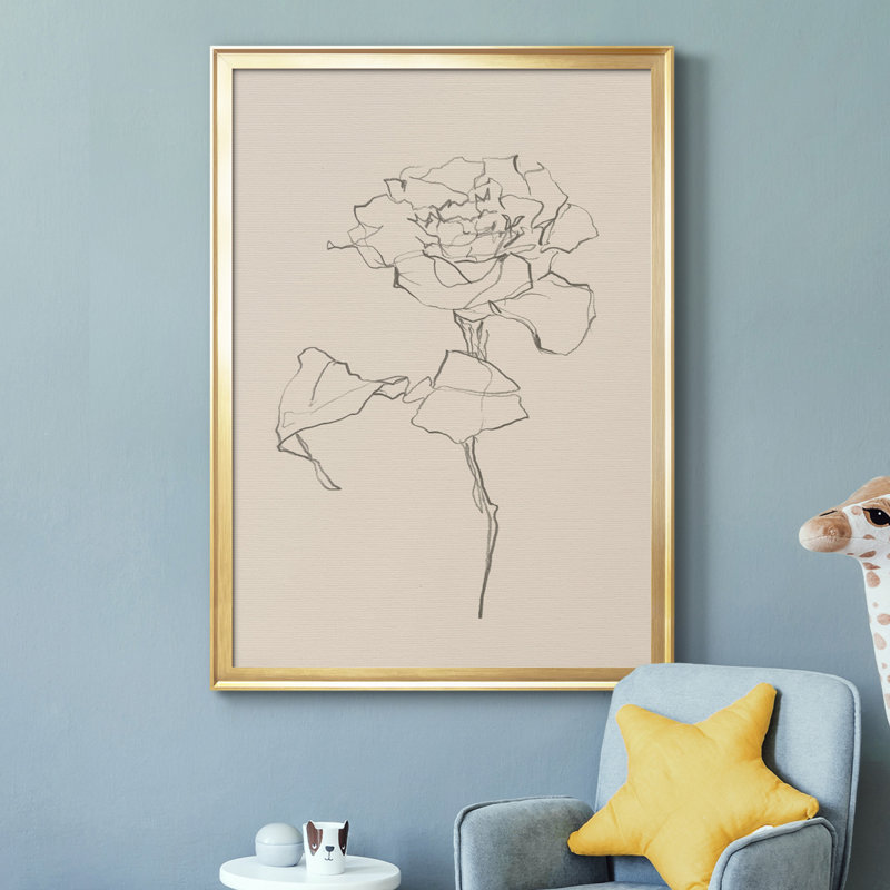 Floral Contour Study I - Toile encadrée de qualité supérieure - prête à être accrochée, Cadre doré