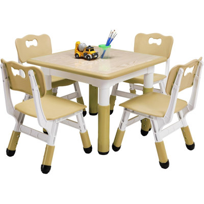 Kids Table And Chairs Set, Height Adjustable Desk With 4 Seats For Ages 2-10,Arts & Crafts Table