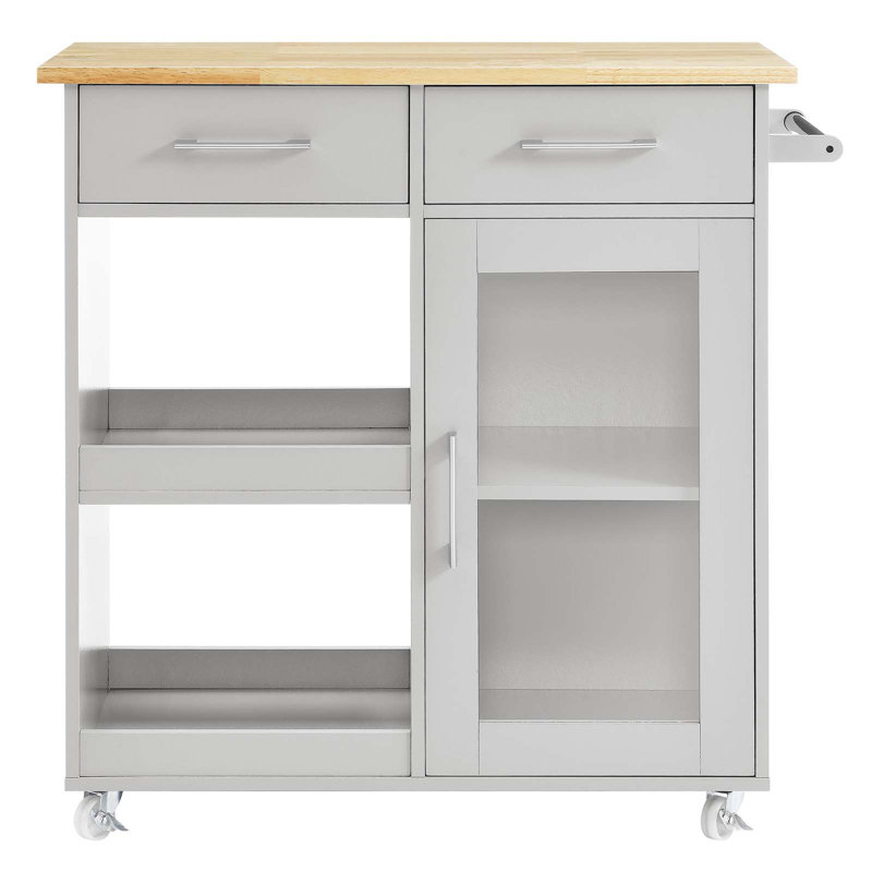 Modway Culinary Kitchen Cart With Towel Bar, Light Gray