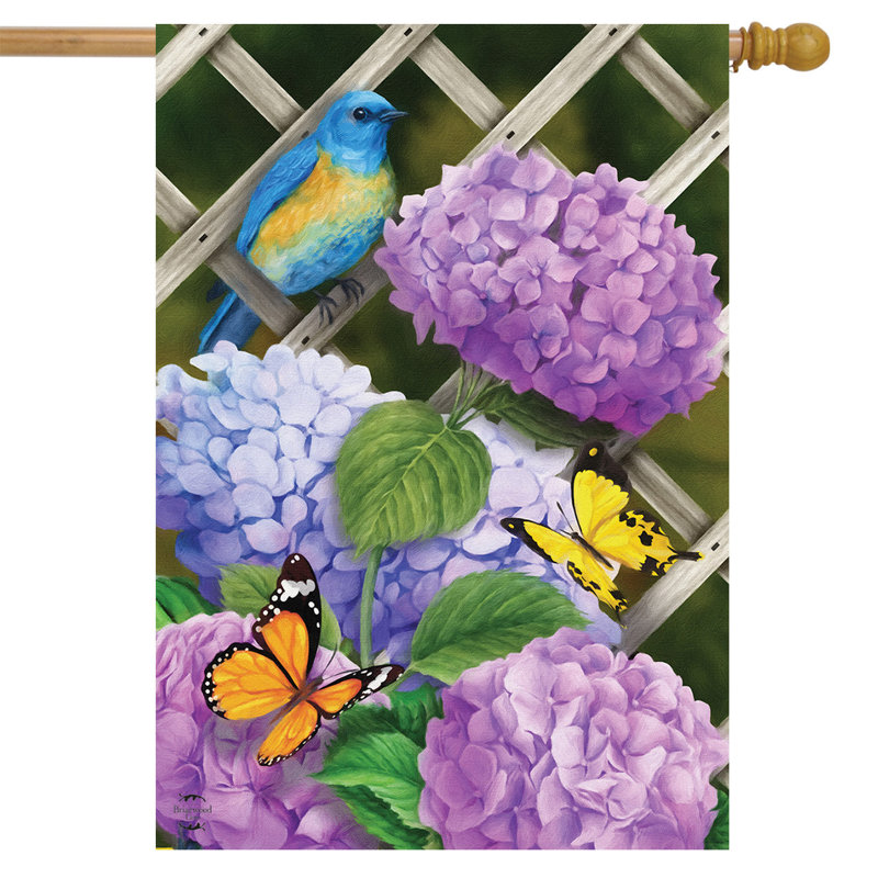 Drapeau de la maison d'hortensias, Printemps violet/bleu