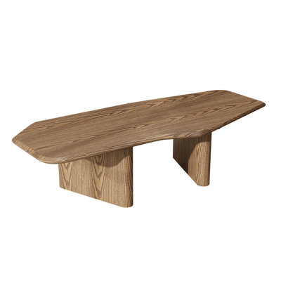 47.2 Inches Free Form Rustic Ash Wood Veneer Coffee Table for Small Living Room